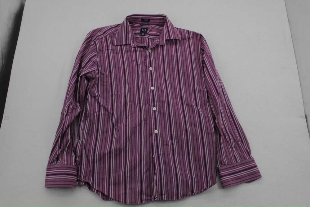 Gap Fitted Premium Men's Long Sleeve Button Up Shirt Purple Striped Size 16-16.5